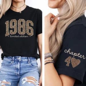 Retro Birthday T Shirt Leopard 40th Birthday 30th Shirt 1986 Graphic Shirts 50th Tshirt Women Retro Short Sleeves Casual Tops