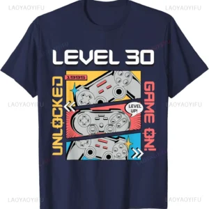 Level 30 Unlocked - Game On! 30th Birthday Gamer T-Shirt Unisex Retro Gaming Graphic Print Casual Party Apparel for Men Women