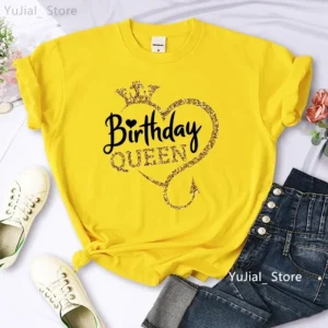 Birthday Gift For Girls Birthday Queen Graphic Print Tshirt Women'S Clothing Gray/Green/Yellow/Pink/Black/White T-Shirt Femme