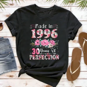 Made in 1996 T Shirt Women 30 Years of Perfection Floral Graphic Tee 30th Birthday Gift Cotton Short Sleeve O Neck Tops